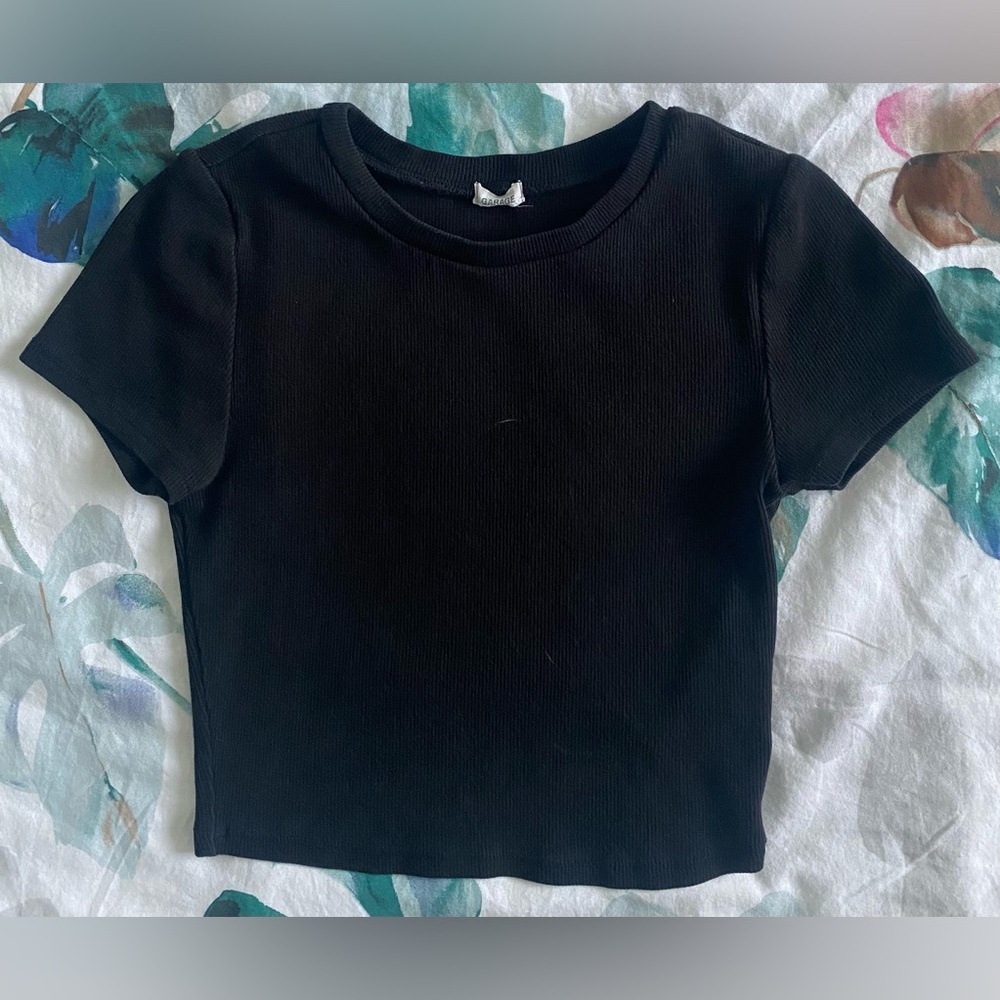 Black Ribbed Short Sleeve Kids Top